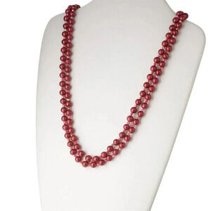 Retro Textured Bumpy Glass Pearl Beads Long Opera Length Necklace Red
